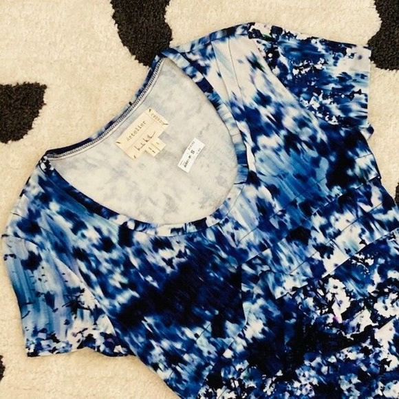 Nicole Miller $300 Women's Small Blue Purple Print Tiered Tidal Pleat Dress - Picture 6 of 13